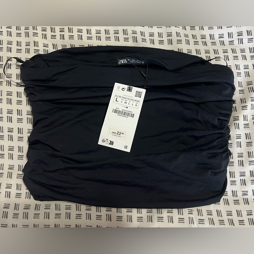 NWT Zara Black Ruched Tube Top Size Large